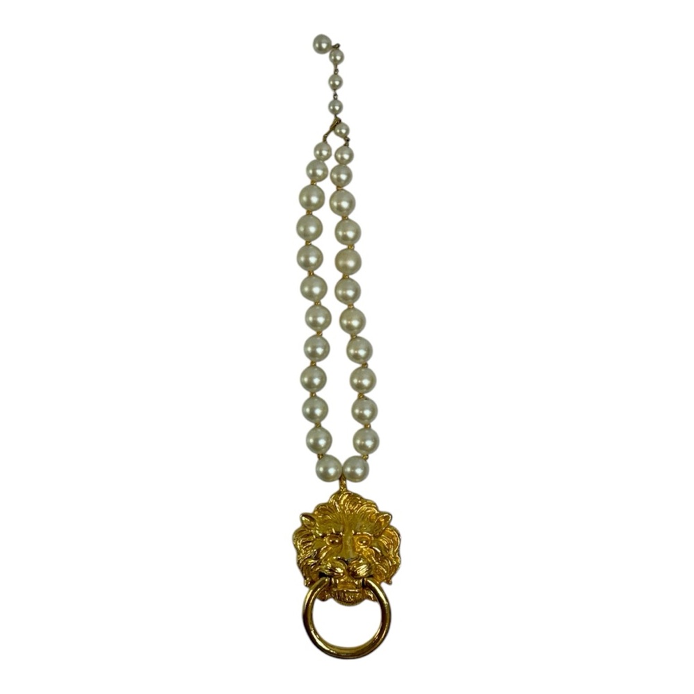 Vintage Costume Jewellery Choker - Door Knocker Lion’s Head & Pearls